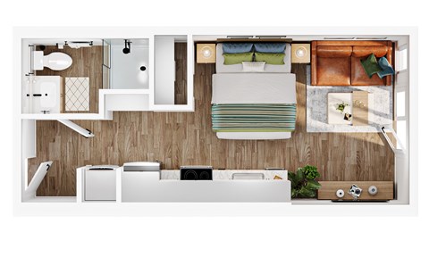 Floor plan for studio, 1 bath, 378 sqft